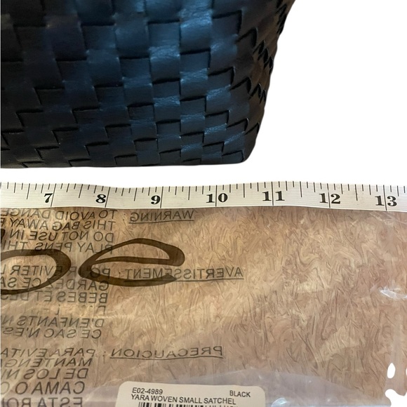 Bebe Black Woven Shoulder Bag 11 X 12” new gold tone strap - Picture 2 of 5